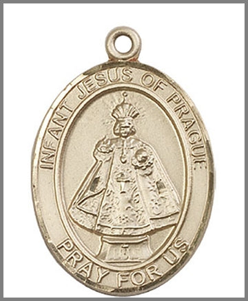 Infant of Prague Medal, Solid 18kt Gold, 1"x3/4", Free Chain, # 48899