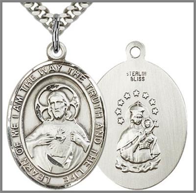 Scapular Medal, Sterling Silver, 1", 24" Silver-Tone Chain, # 48919