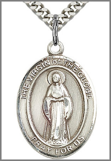 Virgin of the Globe Medal, Sterling Silver, 1"x3/4", Your Choice of Chain, # 48923