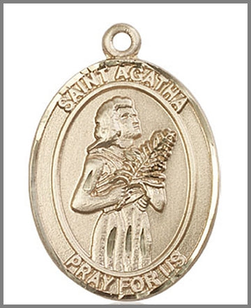 St. Agatha Medal, Solid 14kt Gold, 1"x3/4", Free Chain, # 48938