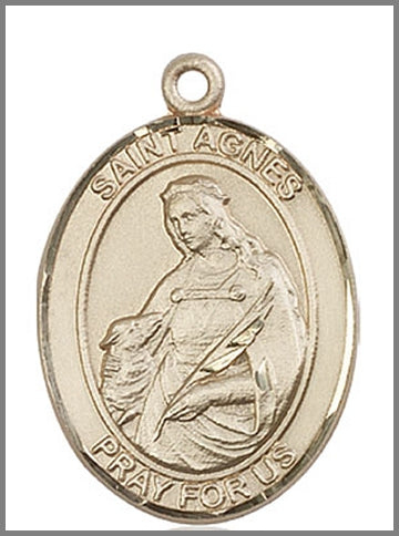 St. Agnes of Rome Medal, Solid 18kt Gold, 1"x3/4", Free Chain, # 48942