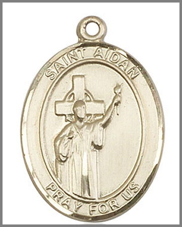 St. Aidan of Lindesfarne Medal, Solid 18kt Gold, 1"x3/4", Free Chain, # 48946