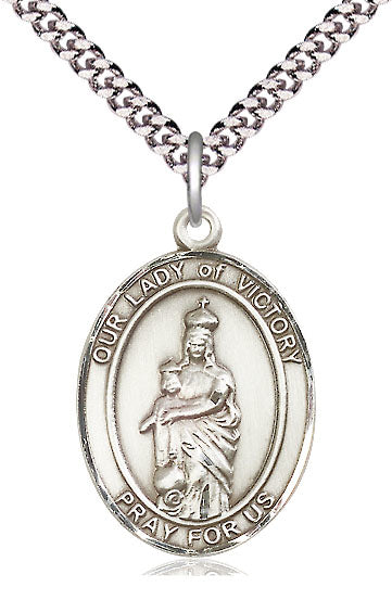 Our Lady of Victory Medal in Fine Pewter, 1" tall, Your Choice of Chain, # 4895