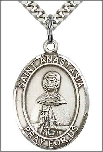 St. Anastasia Medal, Sterling Silver, 1"x3/4", Your Choice of Chain, # 48971