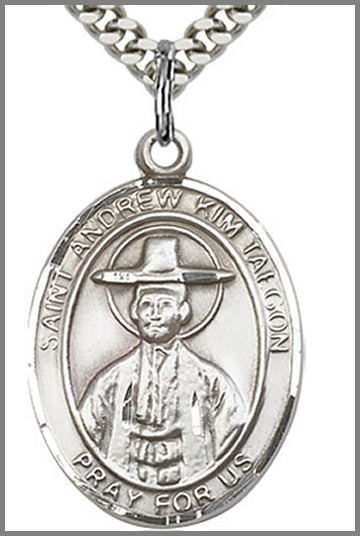 St. Andrew Kim Taegon Medal, Sterling Silver, 1"x3/4", Your Choice of Chain, # 48979
