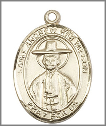 St. Andrew Kim Taegon Medal, Solid 14kt Gold, 1"x3/4", Free Chain, # 48981