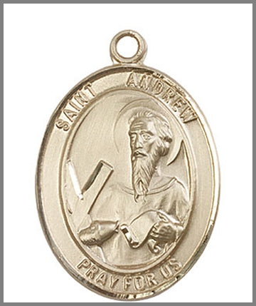 St. Andrew the Apostle Medal, Solid 18kt Gold, 1"x3/4", Free Chain, # 48985