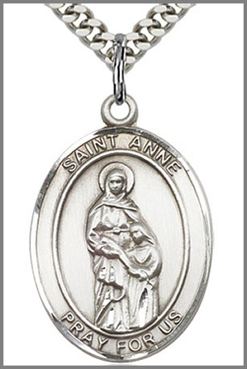 St. Anne Medal, Sterling Silver, 1"x3/4", Your Choice of Chain, # 48993