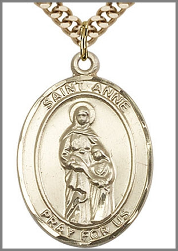 St. Anne Medal, 14kt Gold Filled, 1"x3/4", Your Choice of Chain, # 48994