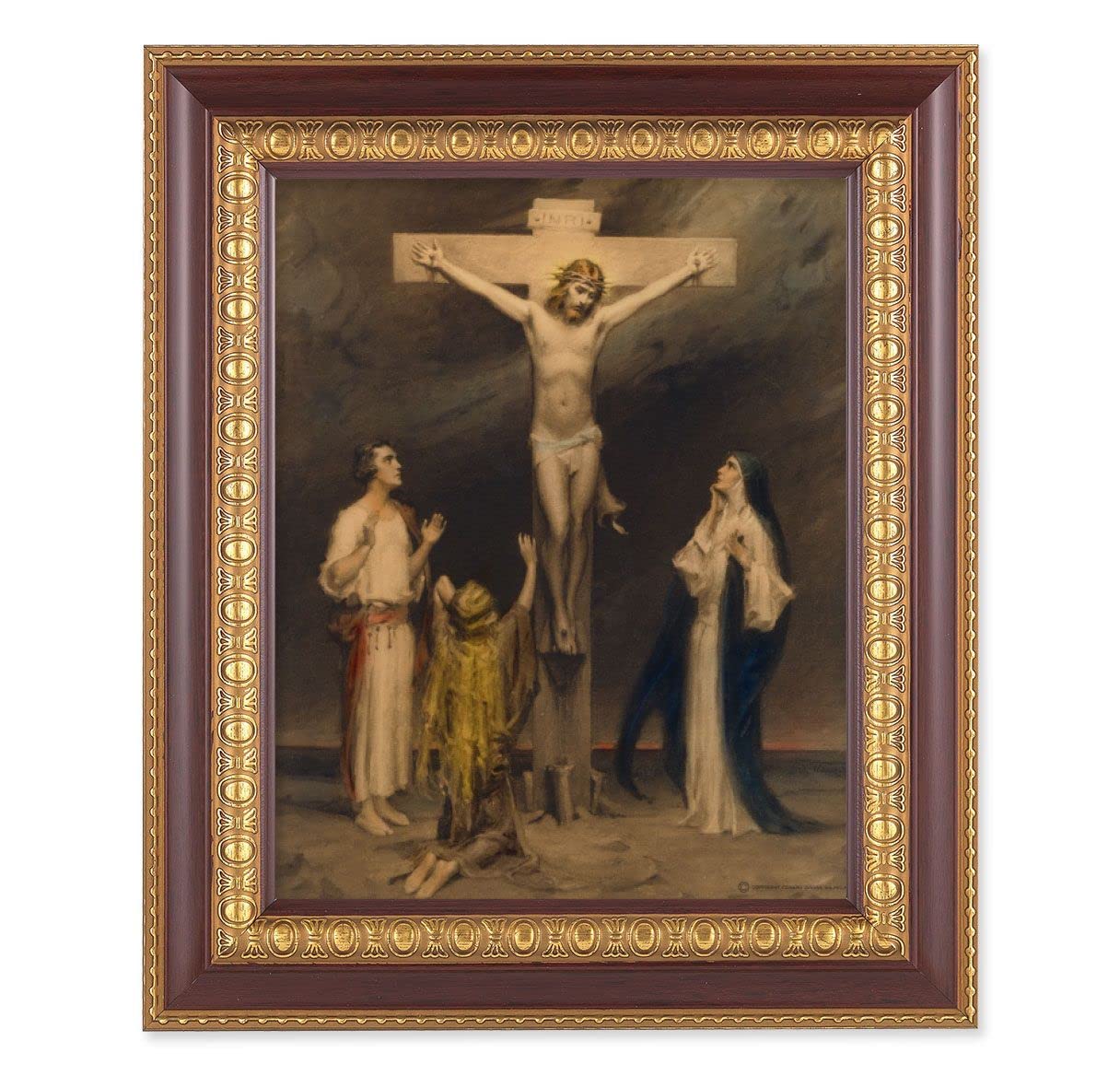 Chambers: The Crucifixion, 11-1/2"x13-1/2, Cherry Finish with Gold Egg & Dart Frame, Italian Print Under Glass # 26159