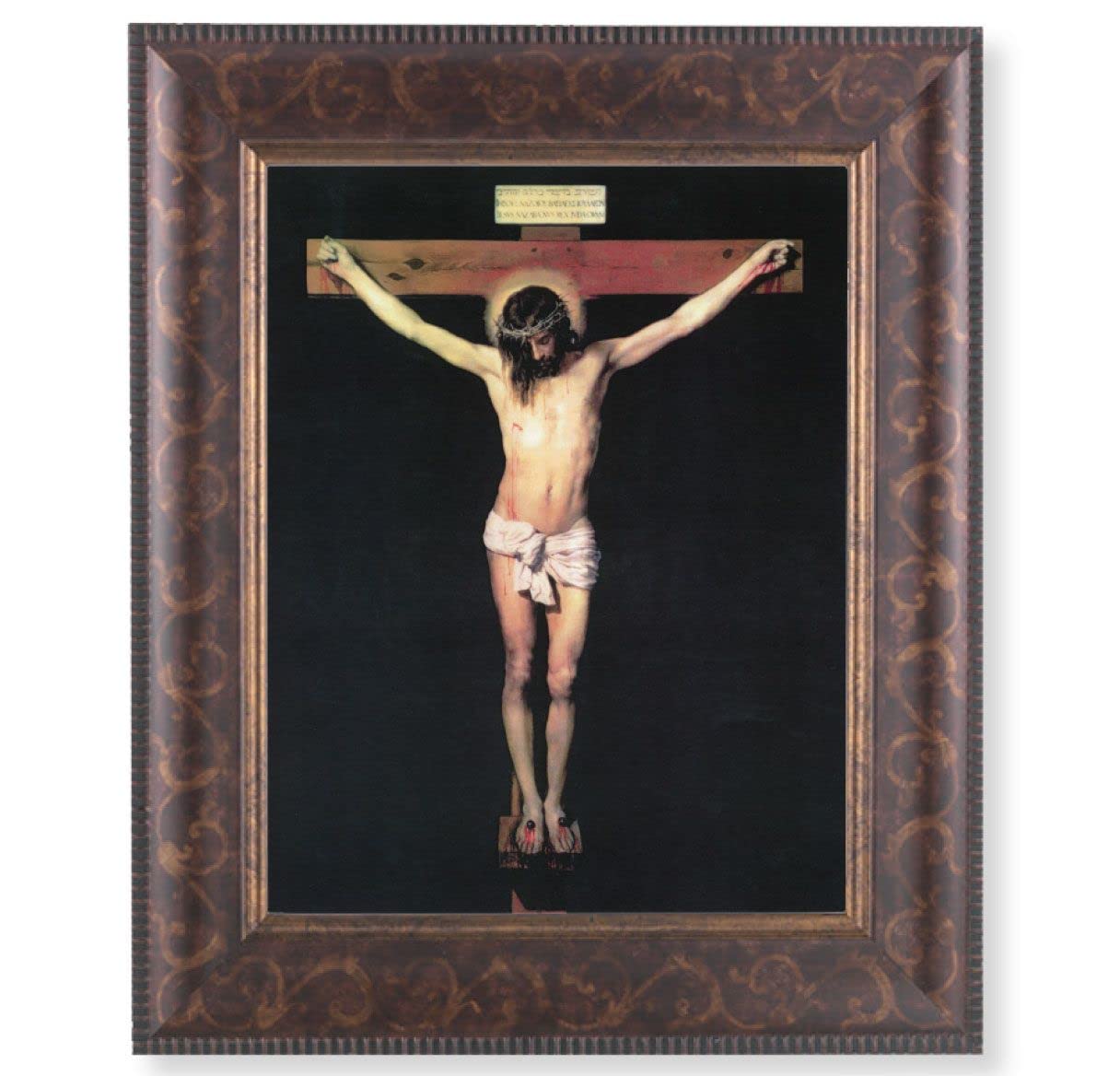 Crucufixion Picture, 11-1/4"x13-1/4, Antique Gold & Espresso Frame, Italian Print Under Glass # 25814