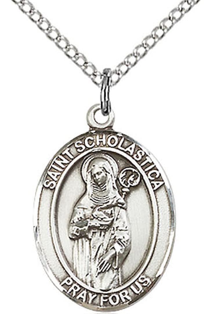 St. Scholastica Medal in Fine Pewter, 3/4" tall, Your Choice of Chain # 17231