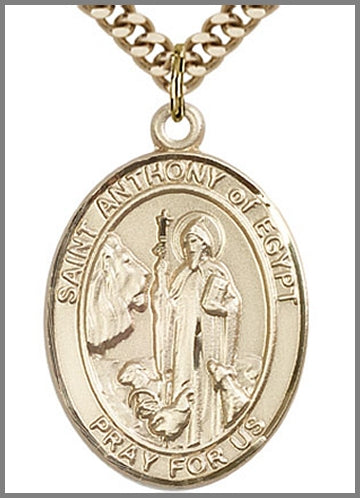 St. Anthony of Egypt Medal, 14kt Gold Filled, 1"x3/4", Your Choice of Chain, # 49002