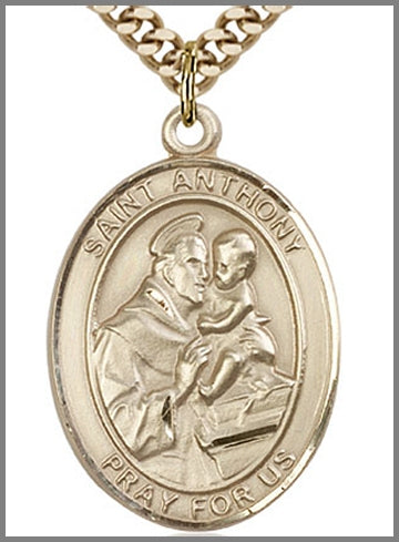 St. Anthony of Padua Medal, 14kt Gold Filled, 1"x3/4", Your Choice of Chain, # 49005