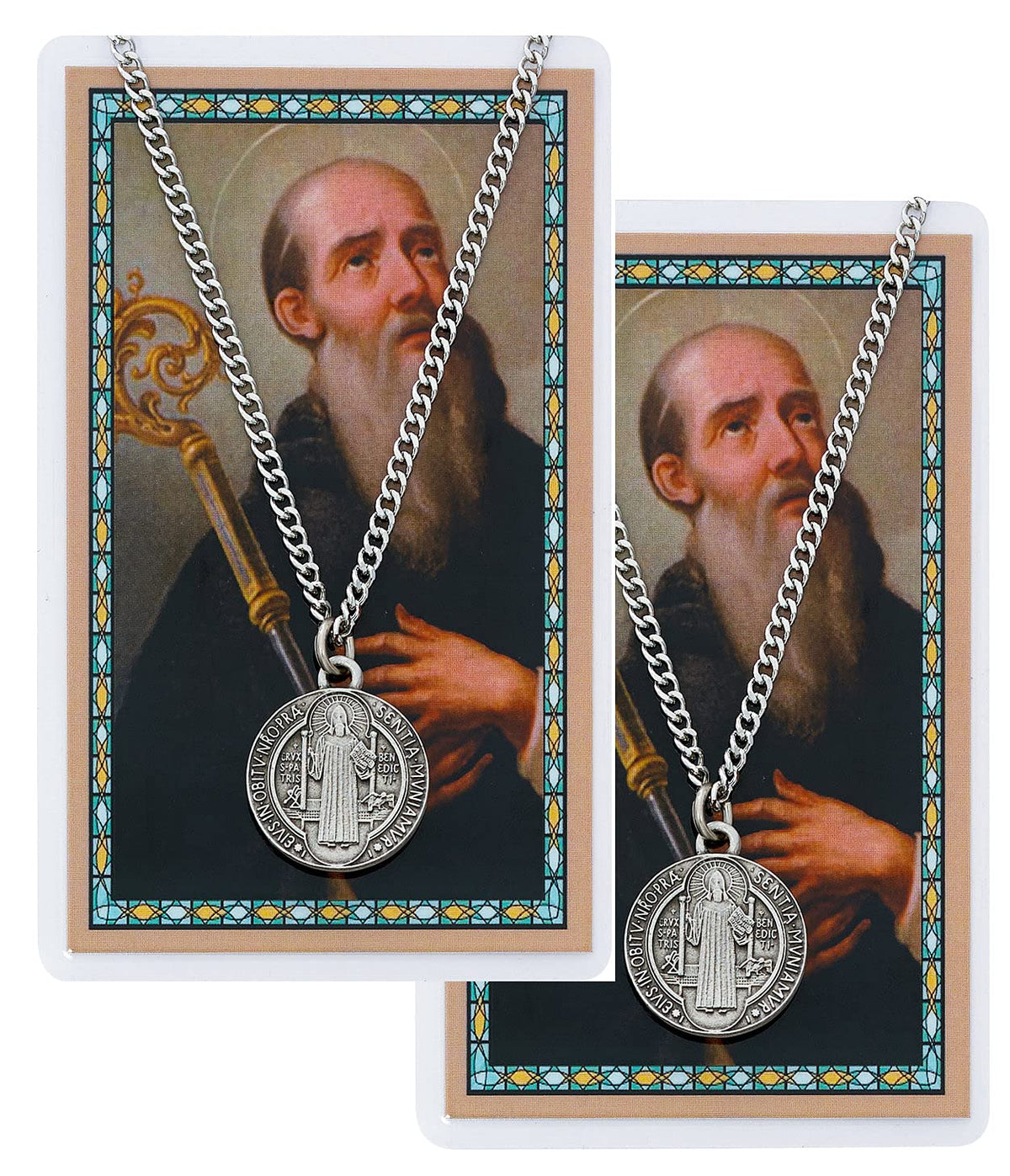 St. Benedict Pewter Medal with Laminated Holy Card, 24" Chain, 2-Count Value Pack. # 21352