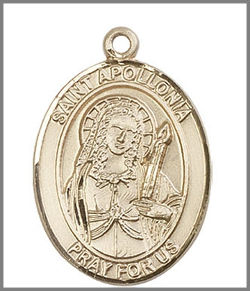 St. Apollonia Medal, Solid 14kt Gold, 1"x3/4", Free Chain, # 49010