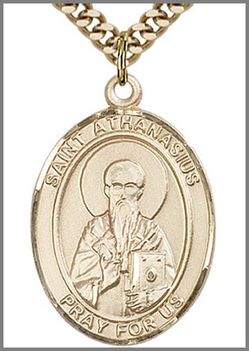 St. Athanasius Medal, 14kt Gold Filled, 1"x3/4", Your Choice of Chain, # 49015