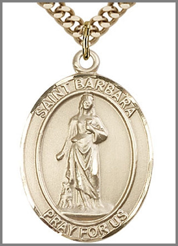 St. Barbara Medal, 14kt Gold Filled, 1"x3/4", Your Choice of Chain, # 49028