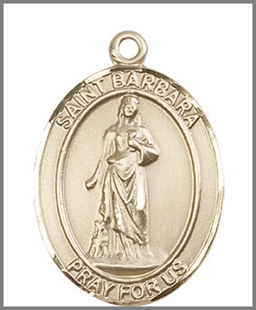St. Barbara Medal, Solid 14kt Gold, 1"x3/4", Free Chain, # 49029