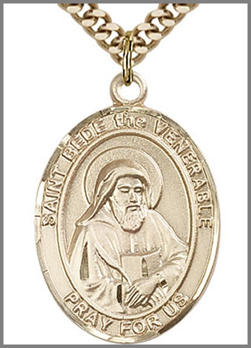 St. Bede the Venerable Medal, 14kt Gold Filled, 1"x3/4", Your Choice of Chain, # 49041