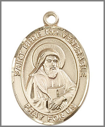 St. Bede the Venerable Medal, Solid 14kt Gold, 1"x3/4", Free Chain, # 49042