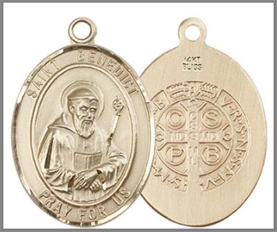 St. Benedict Medal, Solid 14kt Gold, 1"x3/4", Free Chain, # 49045
