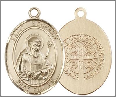 St. Benedict Medal, Solid 18kt Gold, 1"x3/4", Free Chain, # 49046