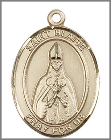 St. Blaise Medal, Solid 14kt Gold, 1"x3/4", Free Chain, # 49068