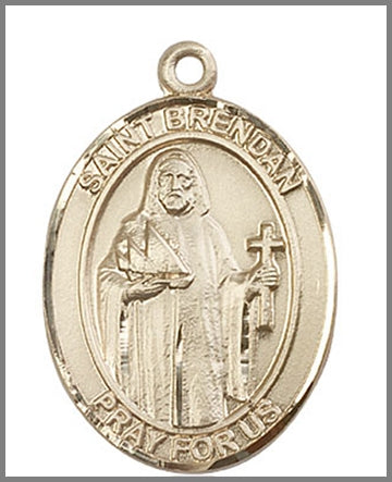 St. Brendan the Navigator Medal, Solid 18kt Gold, 1"x3/4", Free Chain, # 49078
