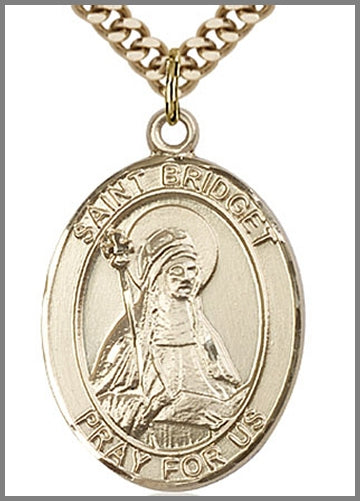St. Bridget of Sweden Medal, 14kt Gold Filled, 1"x3/4", Your Choice of Chain, # 49079