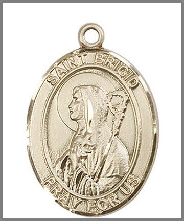 St. Brigid of Ireland Medal, Solid 14kt Gold, 1"x3/4", Free Chain, # 49083