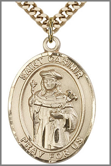 St. Casimir of Poland Medal, 14kt Gold Filled, 1"x3/4", Your Choice of Chain, # 49092