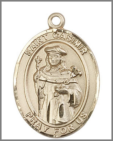 St. Casimir of Poland Medal, Solid 14kt Gold, 1"x3/4", Free Chain, # 49093