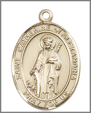 St. Catherine of Alexandria Medal, Solid 14kt Gold, 1"x3/4", Free Chain, # 49100