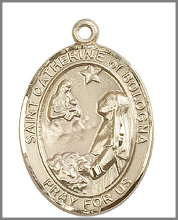 St. Catherine of Bologna Medal, Solid 14kt Gold, 1"x3/4", Free Chain, # 49107