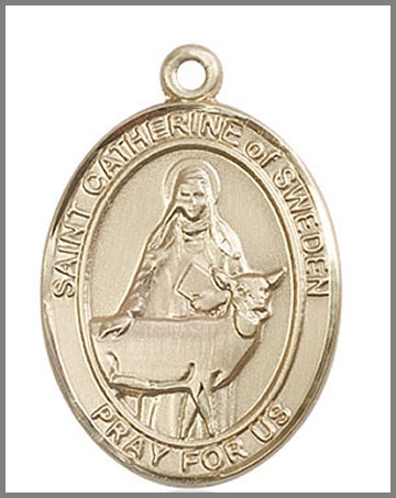 St. Catherine of Sweden Medal, Solid 14kt Gold, 1"x3/4", Free Chain, # 49114