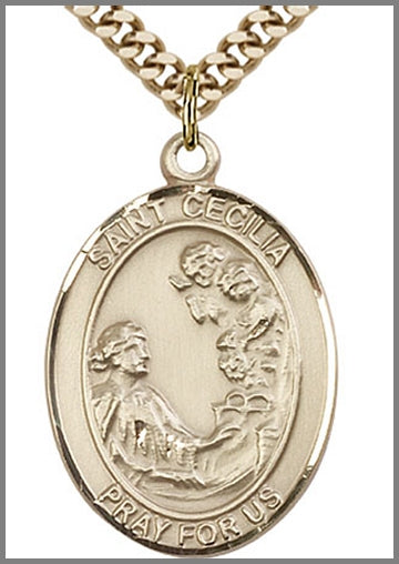 St. Cecilia Medal, 14kt Gold Filled, 1"x3/4", Your Choice of Chain, # 49116
