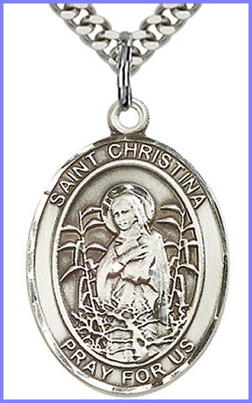 St. Christina the Astonishing Medal, Sterling Silver, 1"x3/4", Your choice of chain, # 49223