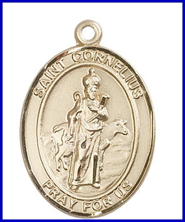 St. Cornelius Medal, Solid 14kt Gold, 1"x3/4", Free Chain, # 49248