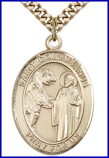St. Columbanus Medal, 14kt Gold Filled, 1"x3/4", Your choice of chain, # 49257