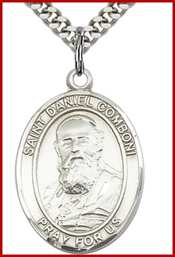 St. Daniel of Comboni Medal, Sterling Silver, 1"x3/4", Your choice of chain, # 49260