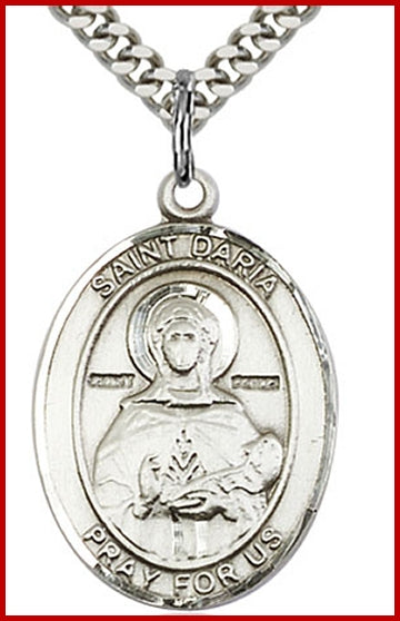 St. Daria Medal, Sterling Silver, 1"x3/4", Your choice of chain, # 49261