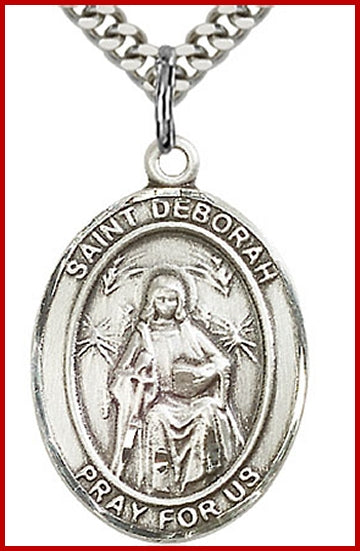 St. Deborah Medal, Sterling Silver, 1"x3/4", Your choice of chain, # 49265