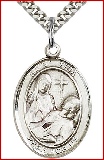 St. Fina Medal, Sterling Silver, 1"x3/4", Your choice of chain, # 49273