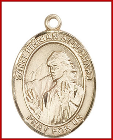 St. Finnian of Clonard Medal, Solid 14kt Gold, 1"x3/4", Free Chain, # 49279