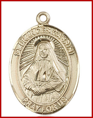 St. Frances Cabrini Medal, Solid 18kt Gold, 1"x3/4", Free Chain, # 49287