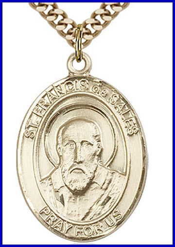 St. Francis de Sales Medal, 14kt Gold Filled, 1"x3/4", Your choice of chain, # 49292