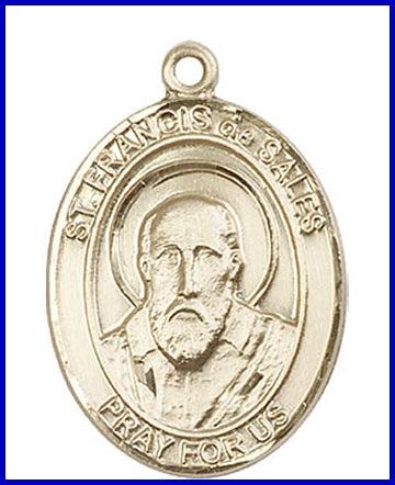 St. Francis de Sales Medal, Solid 18kt Gold, 1"x3/4", Free Chain, # 49294