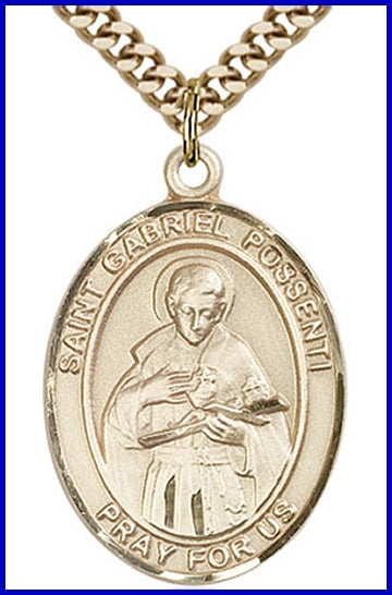 St. Gabriel Possenti Medal, 14kt Gold Filled, 1"x3/4", Your choice of chain, # 49301