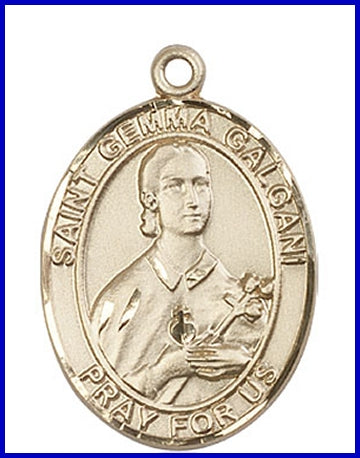 St. Gemma Galgani Medal, Solid 14kt Gold, 1"x3/4", Free Chain, # 49309